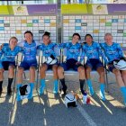 Miryam Núñez (segunda desde la derecha) junto a sus compañeras del Massi Tactic tras la exigente contrarreloj de 19,9 kilómetros.