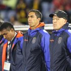 Ángel Fernández (i), Cristian Mora (c) y Augusto Porozo (d) forman parte del cuerpo técnico de la selección sub-17.
