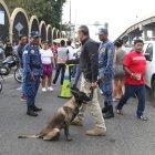 El perro acompaña al mayor Cevallos para detectar cualquier objeto sospechoso.