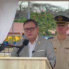 El ministro del Interior, Juan Zapata, durante su intervención en el cambio de mando de la Zona 8.