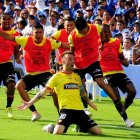 Damián Díaz (c) fue el autor del gol con el que Barcelona venció a Emelec, en el Clásico del Astillero del 26 de octubre del 2016.