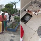 La Policía Nacional acudió para realizar un parte, indicó Paola Ludeña. En el lugar quedaban manchas de lo que creen que es sangre (foto en círculo).