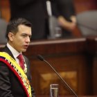 Daniel Noboa, Presidente de Ecuador durante su intervención en el informe a la nación del 2024.