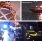 Uno de los ciudadanos perjudicados en un accidente fue rescatado desde el río en una lancha. El tráfico se tornó lento en el puente.