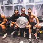 Leonardo Campana (c) celebra la MLS Supporters' Shield junto a Luis Suárez y Lionel Messi.