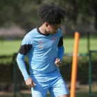 El jugador Marco Angulo en una de los entrenamientos de Liga de Quito
