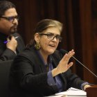 La ministra Mónica Palencia durante su intervención en el juicio político.
