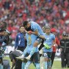 La celebración de los jugadores de El Nacional tras ganar la final de la Copa Ecuador.