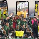 Francisco Zapata en el festejo en el Neo Química de Sao Paulo con la frase La Gloria es de Dios.