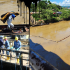 Por las lluvias, nuevas manchas de petróleo fluyeron río abajo.