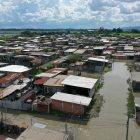 Toma aérea de Fincas Delia, que muestra que el sector permanece inundado por varios días después de las lluvias.