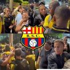 Gabriel Cortez y Byron Castillo con los hinchas en el aeropuerto de Guayaquil.