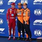 Charles Leclerc (i), Lando Norris y Oscar Piastri, tras la clasificación en Austria.