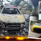 El vehículo del taxista de Quinindé estaba completamente quemado.