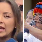 Mishel Manceno, asambleísta de ADN, y Marlon Vargas, presidente de la Conaie.