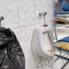 Captura de pantalla del video que muestra el deterioro de un baño y un sanitario de la UG.