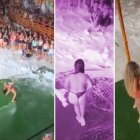 Dos de las concursantes que hacían su baile combinado con erotismo sin importarles que entre los espectadores había niños.