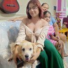 Sam descansa tranquilo en su hogar, rodeado del cariño de sus dueñas.