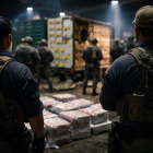 Recreación: agentes observan contenedores intervenidos durante operativo contra red de narcotráfico vinculada a Los Lobos.