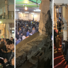 Palestinos realizan oraciones en las ruinas de una mezquita dañada en Gaza durante una noche sagrada del Ramadán