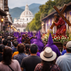 Recreación generada con inteligencia artificial de una procesión de Semana Santa en Ecuador.