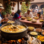 Escena familiar preparando fanesca durante Semana Santa en Ecuador (recreación con IA).