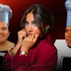 Gigi Mieles con los integrantes del pódcast El Pabellón