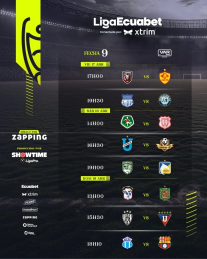 Estos son los días y horarios de la novena jornada de la LigaPro Ecuabet.
