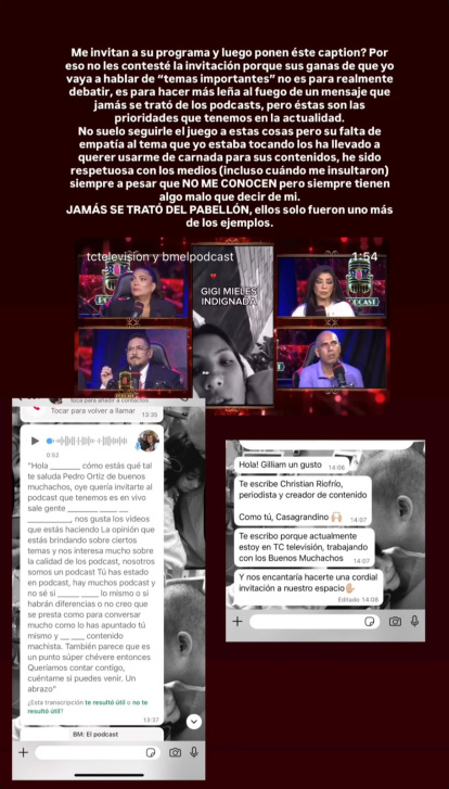 Gigi Mieles expone su malestar con el programa Buenos Muchachos