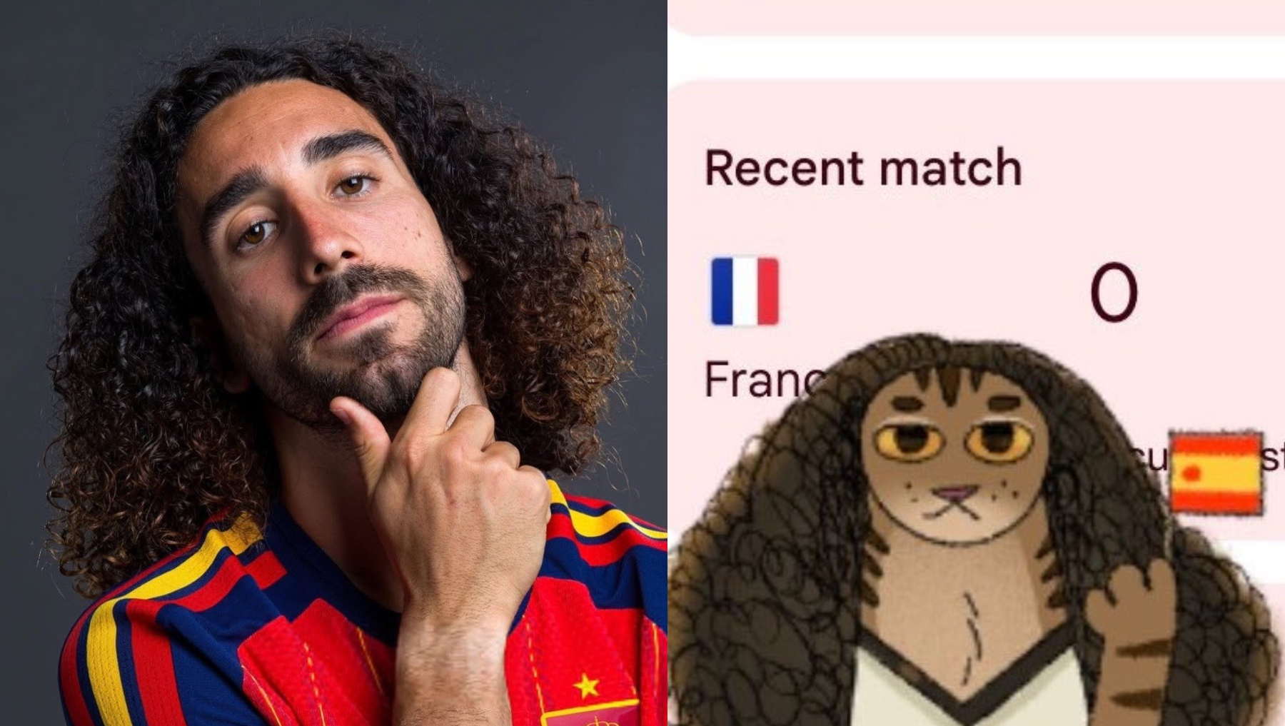 Google activó un divertido doodle dedicado a Marc Cucurella inspirado en el famoso meme del gato con melena rizada.